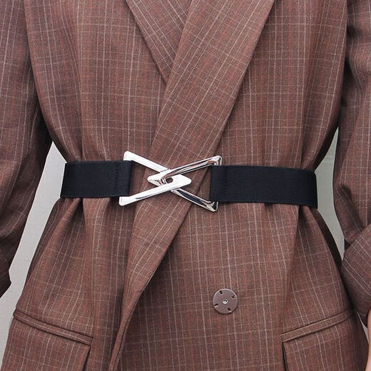 Jinbing women's belt black simple waistband elastic loose tight round buckle waist with sweater shirt fashion dress belt gold buckle black