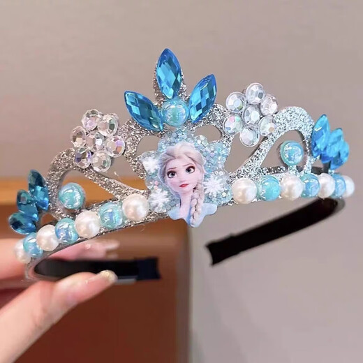 Indian (ENRMIIV) children's Princess Elsa Crown Headband Girls 2025 New Rhinestone Pearl Headband Little Girl Kuromi Headband Blue Elsa