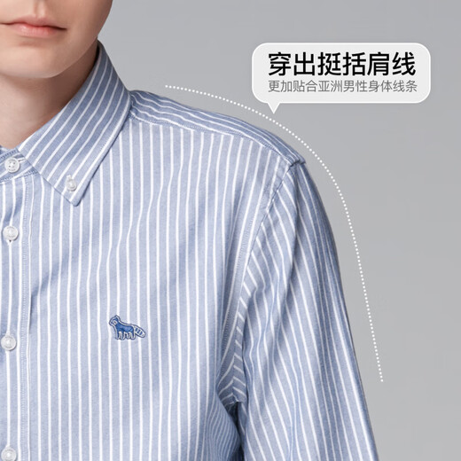 HENRY GRANT Easy-Care Oxford Fabric Henry Grant Autumn Men's Long-Sleeved Cotton Striped Shirt Casual Shirt Lake Blue (KQSC253122U111) 50 (175/96A)