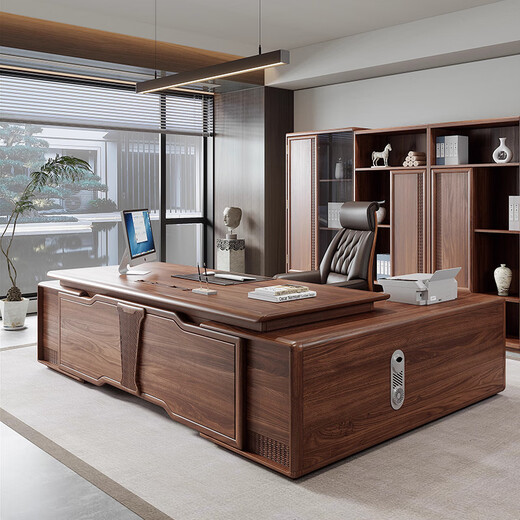 Solid wood desk, new Chinese style boss desk, ebony wood executive desk, modern light luxury general manager room decorative cabinet combination, boss desk customization, consult customer service