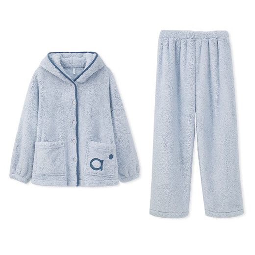 Anzhiban Companion Pet Antistatic Couple Pajamas Autumn and Winter Snowflake Velvet Casual Solid Color Hooded Men's and Women's Home Clothes Linwulan M