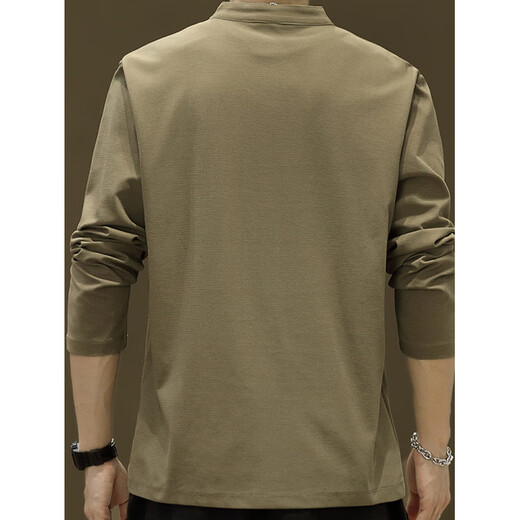 Falling retro Henry collar long-sleeved T-shirt men's new spring and autumn ins winter wear velvet thickened sweatshirt bottoming shirt white L 120Jin Jin is equal to within 0.5 kg