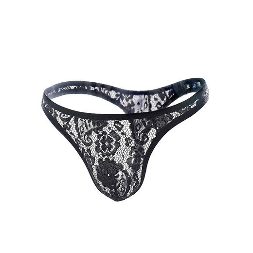 Men's thong ice silk summer mesh sexy bumpy low-waist lace transparent back empty T-pants thong men's trendy pink M waist 1'8-2'1