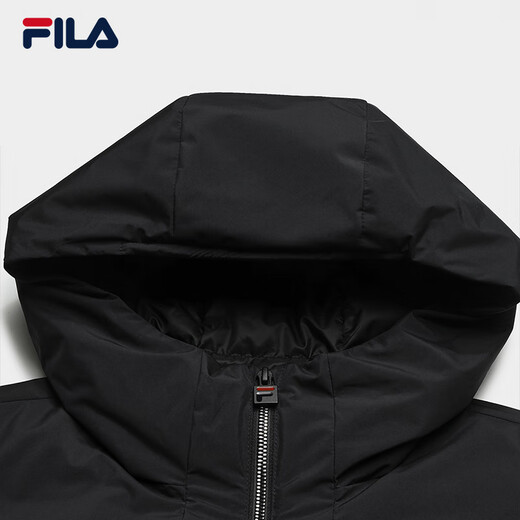 FILA Offizielle leichte Daunenjacke für Herren, Winter, Business, Casual, mit Kapuze, warme Jacke, True Black-BK XL 180/100A
