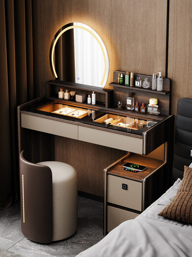 TURBOSUN Bedside Dresser Safety Integrated Cabinet Italian Dressing Table Bedside Table Integrated Fingerprint Lock Small Master Bedroom Feeling New m Dressing Table + Secondary Cabinet on the Left + Leather Makeup Stool ENF Board