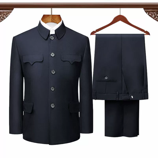Mao suit for men, middle-aged and elderly suit, Mao suit for the elderly, coat for the elderly, spring, autumn and winter clothing for grandpa and dad, navy blue, bright pocket, winter velvet XL (175) (130Jin Jin is equal to 0.5kg -140Jin Jin is equal to 0.5kg)