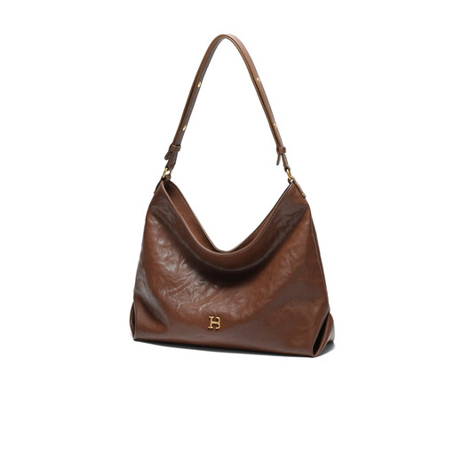 Belle Bag Women's 25 New Shopping Mall Same Style Hand Grasping Wrinkle Texture HOBO Shoulder Crossbody Tote Bag 2067ACX5 Brown F