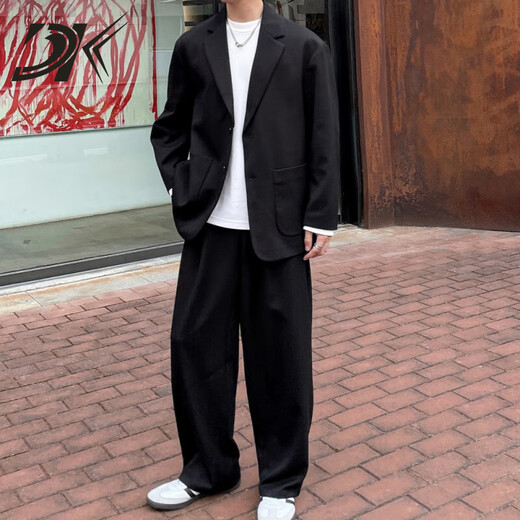 DK brand men's casual suit men's suit loose spring and autumn Korean version new twill suit fat jacket gray suit + trousers two-piece set L 130-145Jin Jin equals 0.5 kg