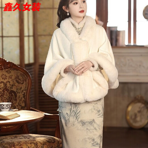 Meianjia Republic of China plus velvet and thickening new style cape shawl cheongsam temperament high-end autumn and winter warm coat plush autumn and winter wool/collar cape one size fits all length about 60CM