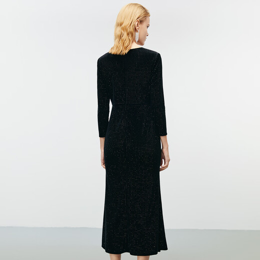 EITIE exquisite light luxury high-end velvet V-neck fishtail dress long skirt autumn and winter new banquet women's skirt 8077704 minimalist black 20 L (165)