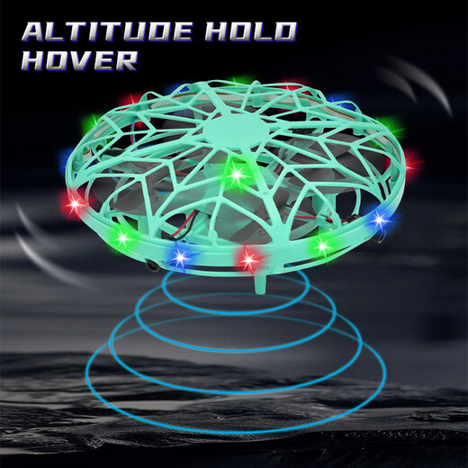 Neues intelligentes UFO-Flugzeug mit fliegender Untertasse, Induktionsflugzeug mit Gestenaufhängung, vierachsiges Drohnen-Kinderspielzeugflugzeug, cyanfarbenes UFO – Fernbedienung (kaltes Licht)