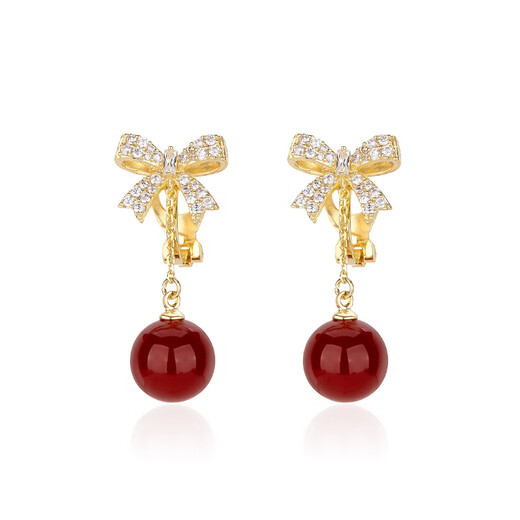 Qlady bow red ear clip without pierced ears for women 202 new autumn and winter tassel earrings high-end earrings bridal earrings