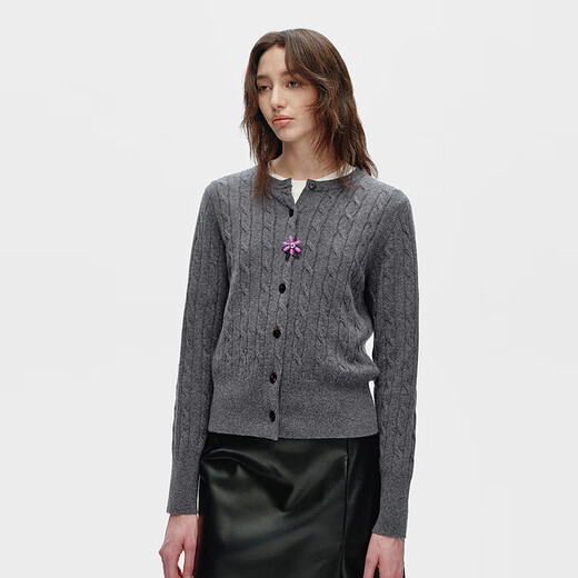 ERDOS round neck cable cardigan for women B256A1006 dark gray 155/76A/XS