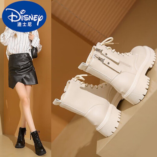 Disney (DISNEY) Velvet Martin Boots Women's Short Boots 2025 Autumn and Winter New British Style Single Boots Junior High School Students, Older Children and Girls Cotton Boots Black Large Cotton 38