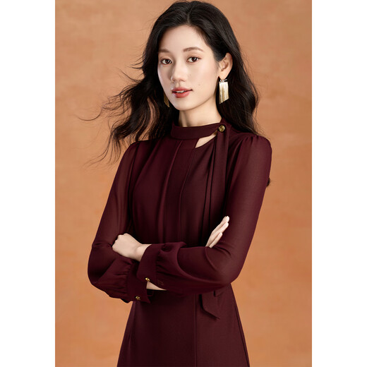 Kebel light luxury high-end dress women's 2025 new autumn and winter temperament waist slimming long-sleeved slit mid-length skirt XL