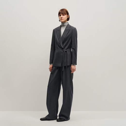 OVV2025 new autumn and winter women's classic micro waist with belt wool casual suit, space gray XS