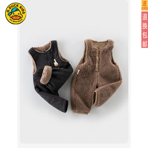 G.DUCKKIDS brand overalls baby lamb velvet thickened winter one-child jumpsuit plus velvet baby cotton pants official khaki color 73cm