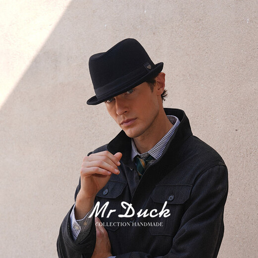 Mr DUCK Autumn and Winter Men's Hat Trendy British Top Hat Men's Large Thick Warm Wool Wool Gentleman Hat Retro Jazz Hat MW13038 Sheep Wool Material-Black (Autumn and Winter Style) L (Suitable for 59-60cm head circumference)