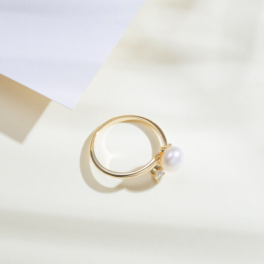 Exclusive on the whole network, women's simple and adjustable ring, 14K gold, freshwater pearl 6-7MM, exquisite gift box, freshwater pearl 6-7MM, 14K gold, simple ring