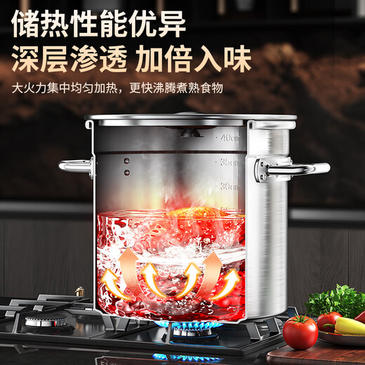 Fat Donglai's same style stainless steel soup bucket commercial braised meat large capacity round bucket with lid brine boiling extra thick soup pot induction cooker extra thick rivet ears diameter 40 high 25 - capacity about 25L weight about 5