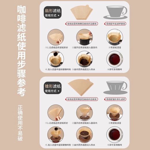 Shouli coffee filter paper fan-shaped hand-brewed coffee filter paper v60 filter paper American coffee machine conical drip coffee paper 1-2 people, 50 pieces, conical
