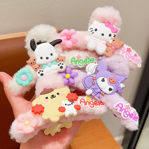 Jimori Family Adult Girls and Children Cartoon Sanrio Hair Accessories Plush Clip Cute Hairpin Back of the Head Shark Clip Plush Hairpin Blue Jade Cinnamon Dog