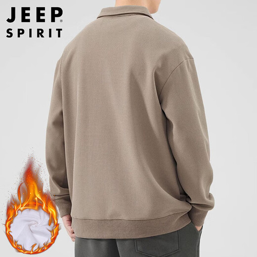 JEEP SPIRIT Jeep sweatshirt men's spring casual POLO shirt top men's lapel long-sleeved T-shirt for men brown plus velvet XL