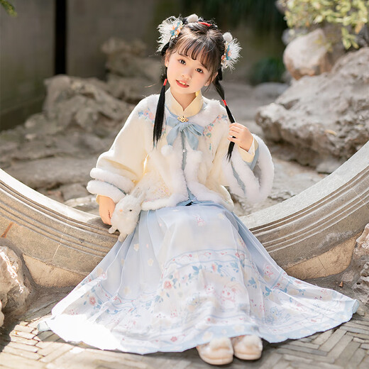 Pamino Hanfu girls winter horse skirt winter Chinese style ancient costume children's skirt ancient style New Year's greetings dress blue 130