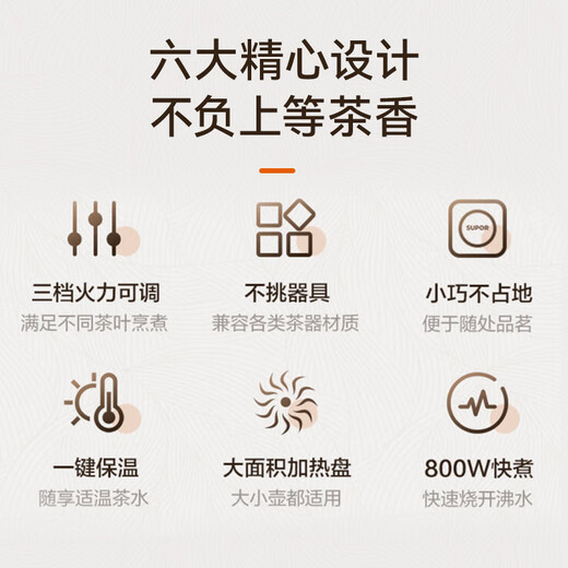 SUPOR Mini Electric Ceramic Stove Tea Maker Tea Art Stove Surrounding the Stove for Making Tea Office Household Health Tea Stove Steamer Tea Maker Does Not Pick Utensils Does Not Include Teapot SW-DTL03