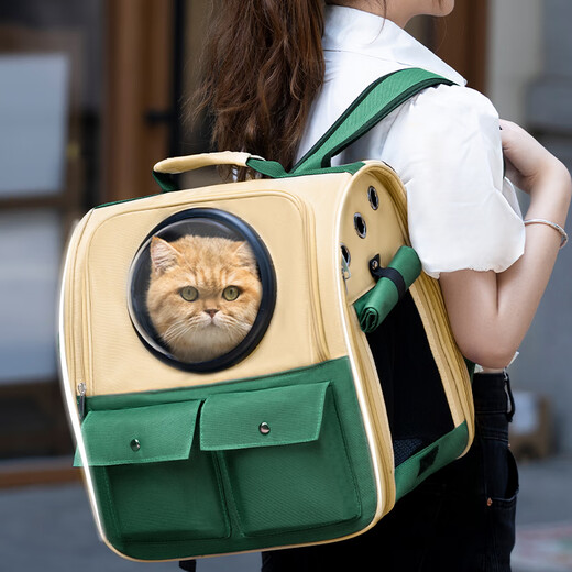 Cat bag, portable pet backpack, space capsule, cat bag, large capacity dog ​​school bag, backpack, cat bag, upgraded space capsule roller shutter model, military green, M-medium size (applicable weight within 20 Jin Jin is equal to 0.5 kg)