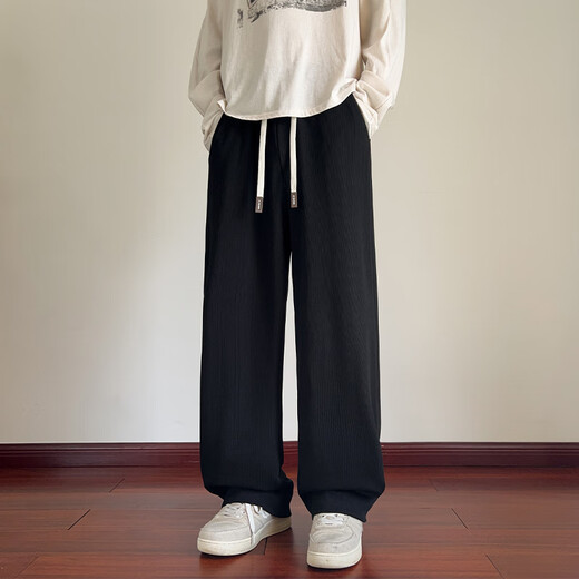 MMOPTOP Drape Straight Casual Pants Men's Autumn and Winter Loose Wide Leg Trendy Casual Sports Sweatpants MXXK101 Black XL