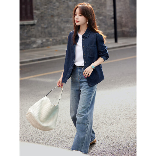 Mohan Yimei retro washed denim shirt thin jacket 2025 autumn new shirt temperament women's top