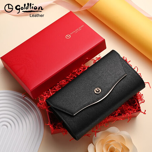 Goldlion Women's Handbag 2025 New Fashion Versatile Clutch Large Capacity Multifunctional Clutch Genuine Leather Mobile Phone Bag Portable Black Official Authentic