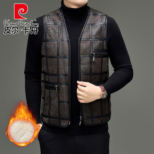 Pierre Cardin men's fur integrated vest autumn and winter genuine leather middle-aged and elderly sheep sheared fur vest vest warm sheepskin vest brown L 4x