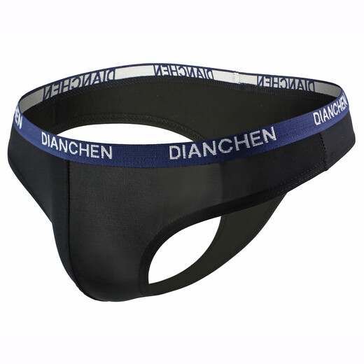 Men's underwear letter low waist sexy ice silk sexy large thong black M