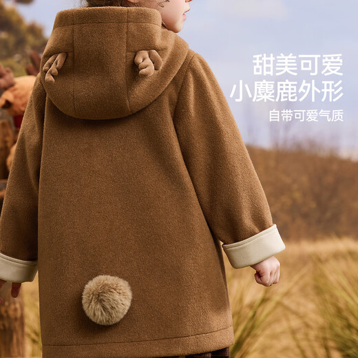 ASK JUNIOR three-dimensional deer children's coat 25 winter children's hooded windproof girls double-sided woolen coat