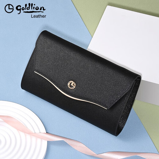 Goldlion Women's Handbag 2025 New Fashion Versatile Clutch Large Capacity Multifunctional Clutch Genuine Leather Mobile Phone Bag Portable Black Official Authentic