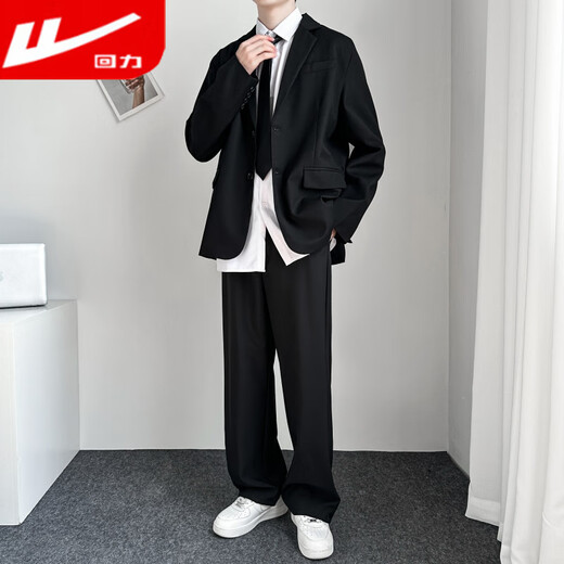 Pull back student suit suit men's loose casual black small suit handsome professional formal jacket DK black top black suit + shirt + trousers S
