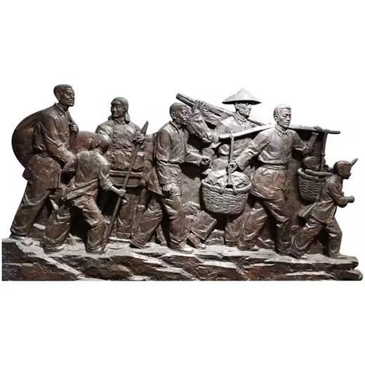 Fiberglass imitation copper forged copper relief mural wall cast copper custom campus folk farming red cultural figure sculpture black imitation copper relief drawing custom deposit