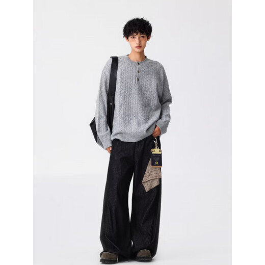Twist Henry collar sweater for men in autumn and winter Korean style lazy long-sleeved top old money style pullover sweater jacket gray 2XL recommended 140-160Jin Jin equals 0.5 kg