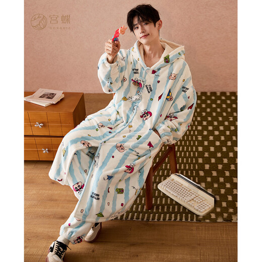 Gongdie Heat Storage Type Crayon Shin-chan Autumn and Winter Couple Pajamas Women's Thickened Flannel Warm Men's Home Clothes