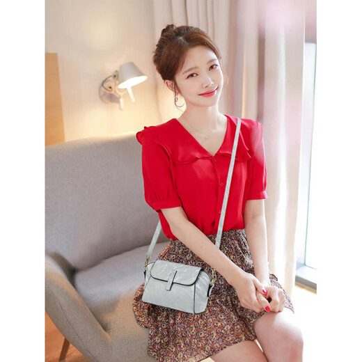 袋鼠魔方轻奢感小众设计贝壳包女2025新款时尚百搭单肩斜挎女包小方包 粉红色