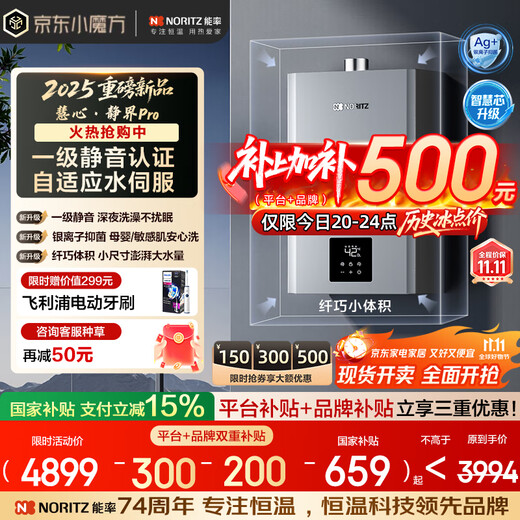 NORITZ Huixin Jingjie PRO 16 liter gas water heater natural gas first level silent water volume server whole house constant temperature silver ion antibacterial 16EQ42AFEX