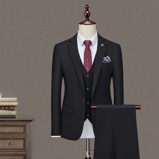 BIEMLFDLKK BG Biyinlefen same style three-piece men's suit suit business professional formal small suit Korean version slim fit denim blue S