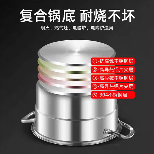 304 stainless steel multi-layer steamer thickened double bottom straight steamer induction cooker gas stove universal 3 layers 32cm