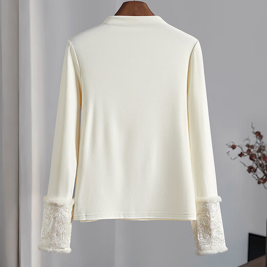 She Chihan Sheep Wool Embroidery Splicing New Chinese Style Bottoming Shirt Women's 2025 Autumn and Winter New Half Turtle Neck T-Shirt