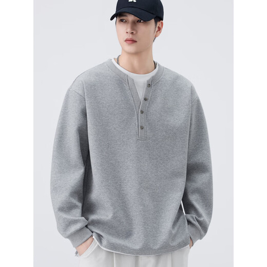 Funny Henry shirt fake two-piece Henry collar fake two-piece sweatshirt men's spring and autumn new loose American casual gray 6173 M 90115Jin Jin is equal to 0.5 kg