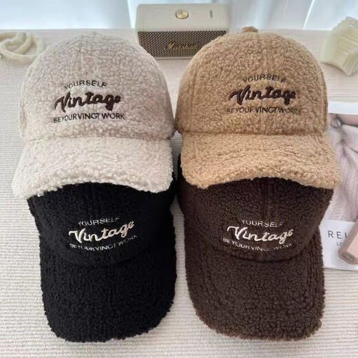 Yinqi Starling Lamb Wool Baseball Cap Women's 2025 New Autumn and Winter Fashionable Warm Thick Peaked Cap Showing Face Small Plush Hat Brown One Size