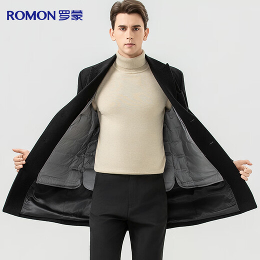 Romon 100% sheep wool pure wool mid-length woolen coat men's autumn and winter 90 down down liner jacket