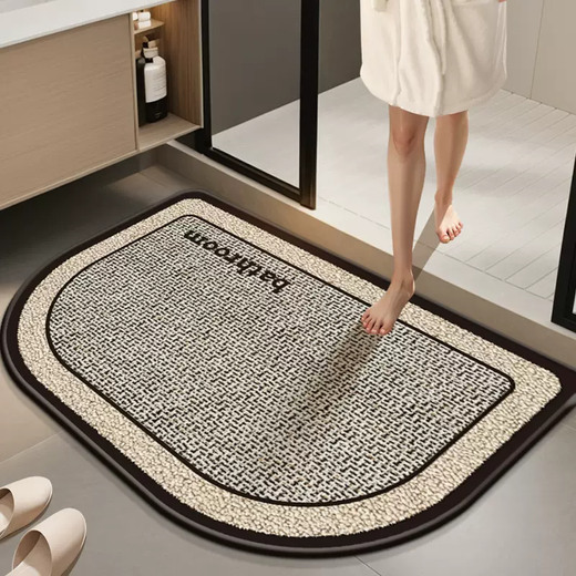 Yusenyi Bathroom Bathroom Water Floor Mat Bathroom Door Linen Carpet Door Bathroom Mat Toilet Non-slip Foot Mat Large Round Corner Twist (linen material) 50x80cm (not damaged by long-term use, thick and durable)